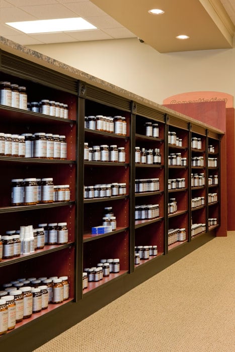 Custom Wood Pharmacy Shelving